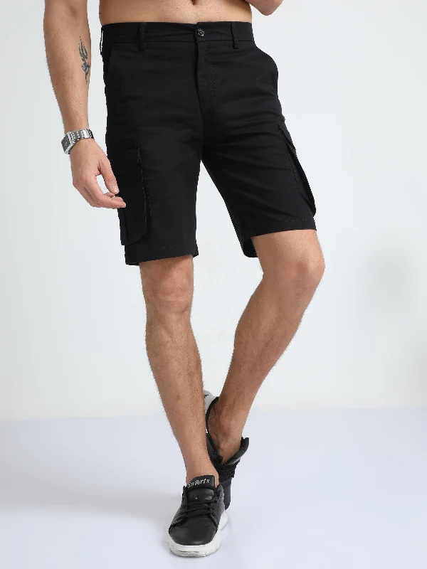 Golf Shorts-Premium Twill Black Cargo Shorts