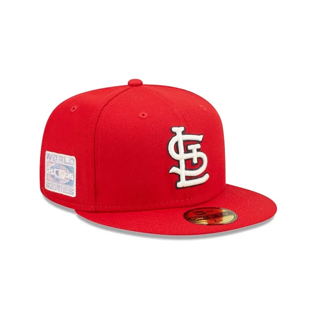 Cool Summer Hat-NEW ERA ST. LOUIS CARDINALS 2006 WORLD SERIERS PATCH POP SWEAT 59FIFTY FITTED LILAC BOTTOM