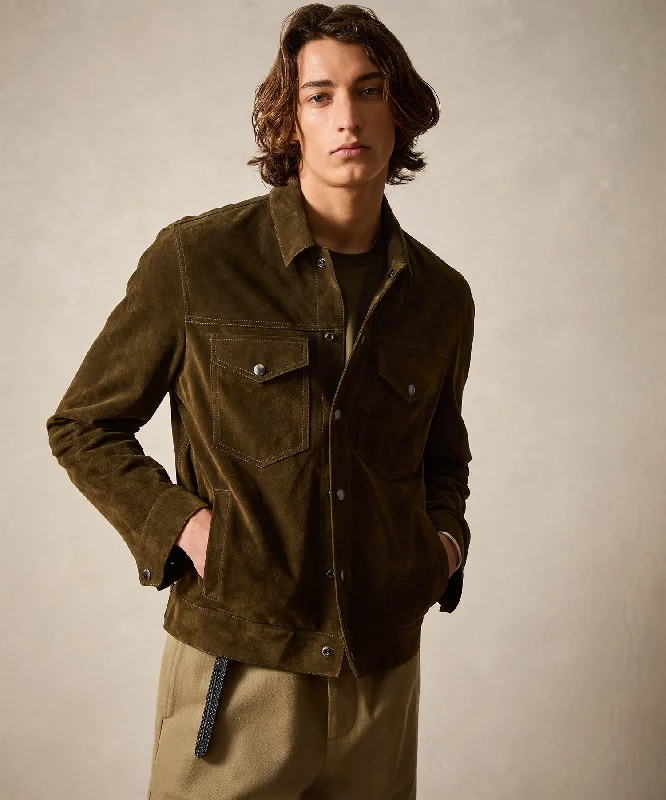 Mountain Jacket-Italian Suede Snap Dylan Jacket in Olive