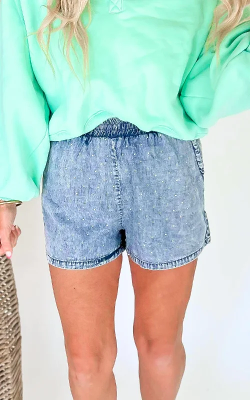 Beach Adventure Shorts-Stone Washed Rhinestone Shorts - Final Sale