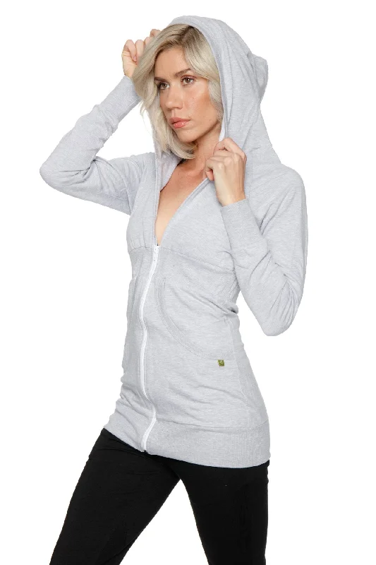 Varsity Jacket-Zip-up Long Body Travel Hoodie Jacket (Heather Grey)