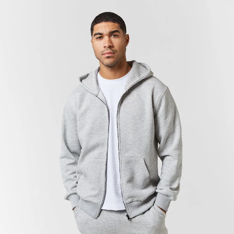 Light Jacket Hoodie-Relaxed Full Zip Hoodie | Grey Marl