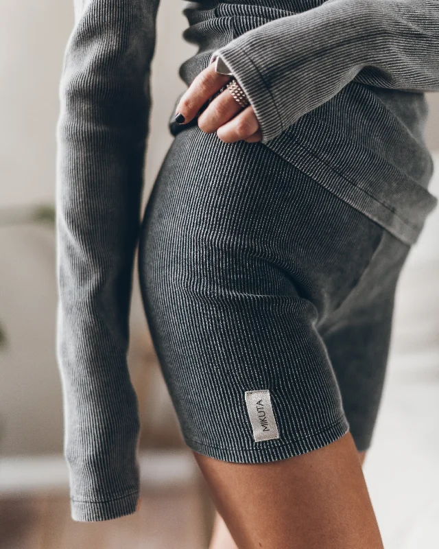 Sportswear Shorts-The Dark Ribbed Biker Shorts