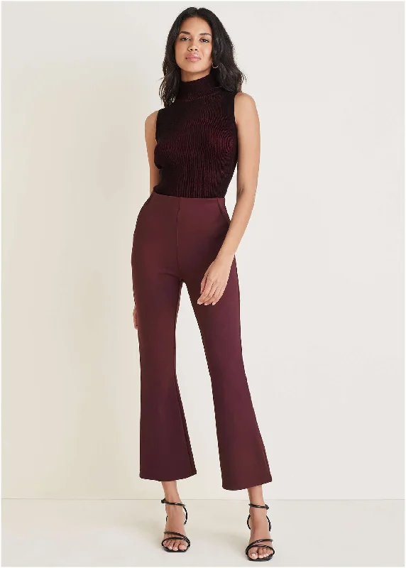 Sporty Joggers-Smoothing Ponte Kick Flare Pants - Wine