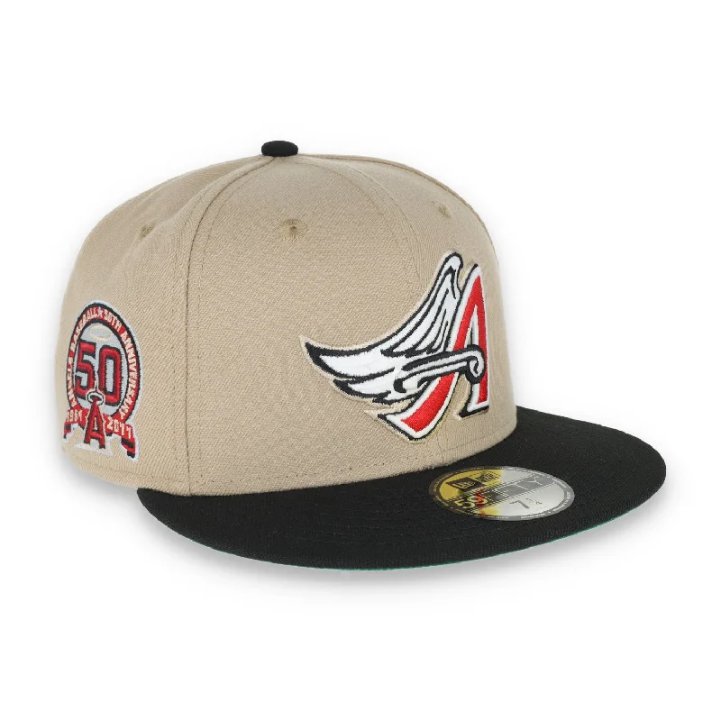 Fashion Statement Hat-New Era Los Angeles Angels 50th Anniversary Patch 59FIFTY Fitted Khaki Hat