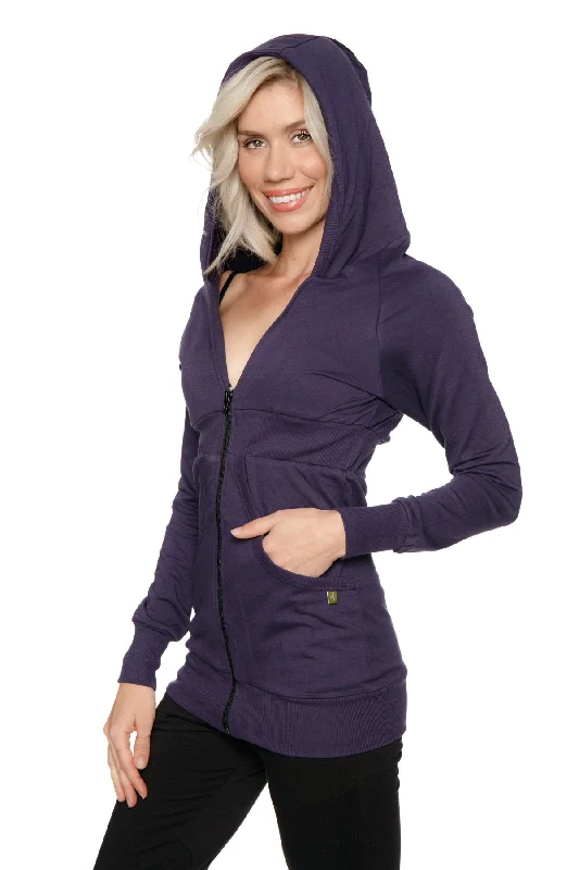 Trench Coat Jacket-Zip-up Long Body Travel Hoodie Jacket (Eggplant Purple)