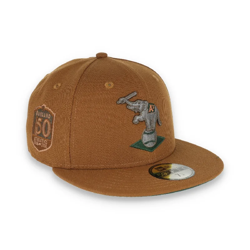 Cool Beanie Hat-New Era Oakland Athletics 50th Anniversary Patch 59FIFTY Fitted-Peanut/DK Green