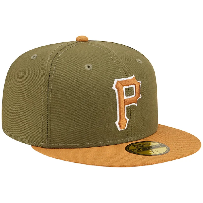 Sports Fan Hat-New Era Pittsburgh Pirates New Era Two-Tone Color Pack 59FIFTY Fitted Hat- Olive/Brown