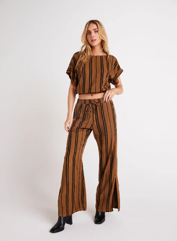 All-Day Pants-Side Slit Wide Leg Pant - Gilded Brown