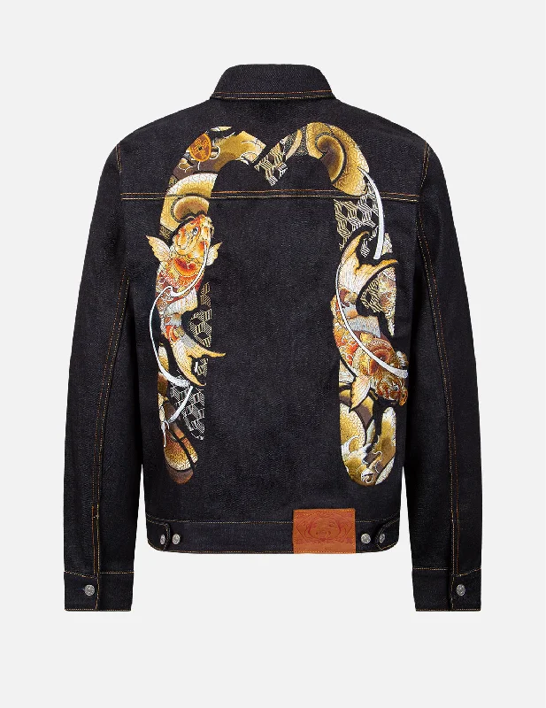 Thermal Jacket-Tattoo Koi Daicock Embroidery Denim Jacket