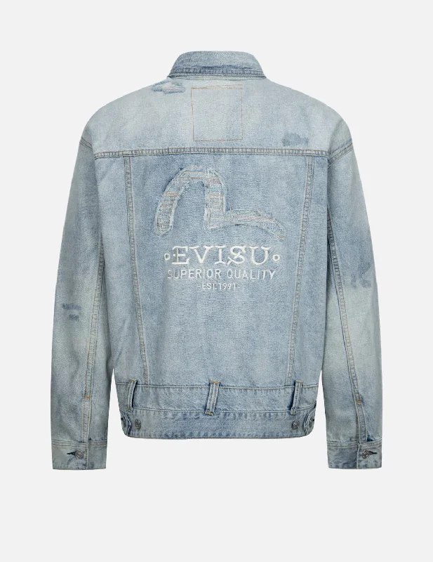 Fall Jacket-Distressed Seagull Deconstructed Loose Fit Denim Jacket