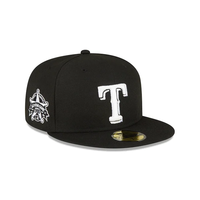 Cool Beanie Hat-NEW ERA TEXAS RANGERS ALL-STAR SIDEPATCH 59FIFTY FITTED-BLACK AND WHITE