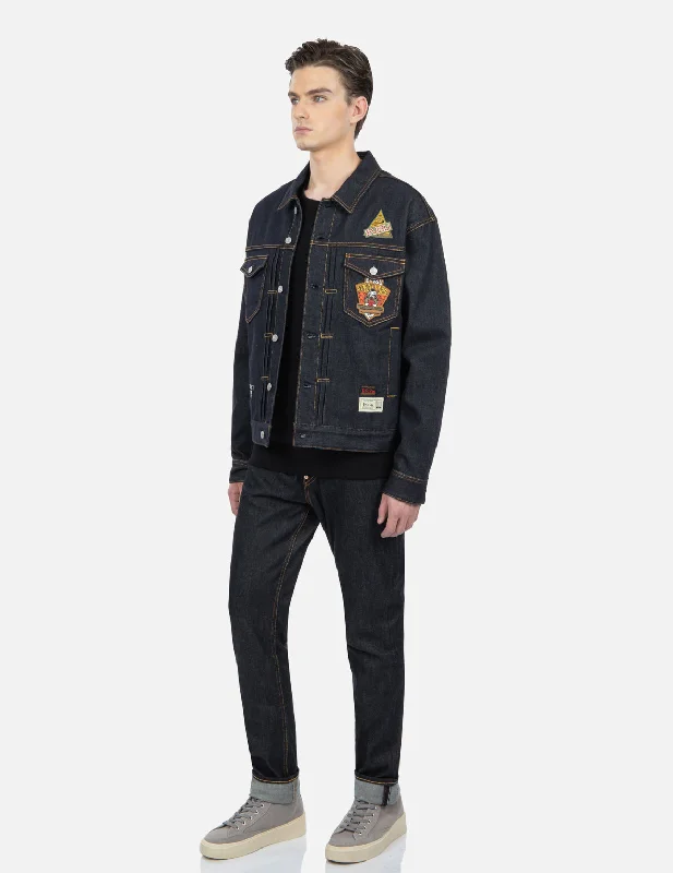 Work Jacket-Military Style Godhead Appliqué Denim Jacket