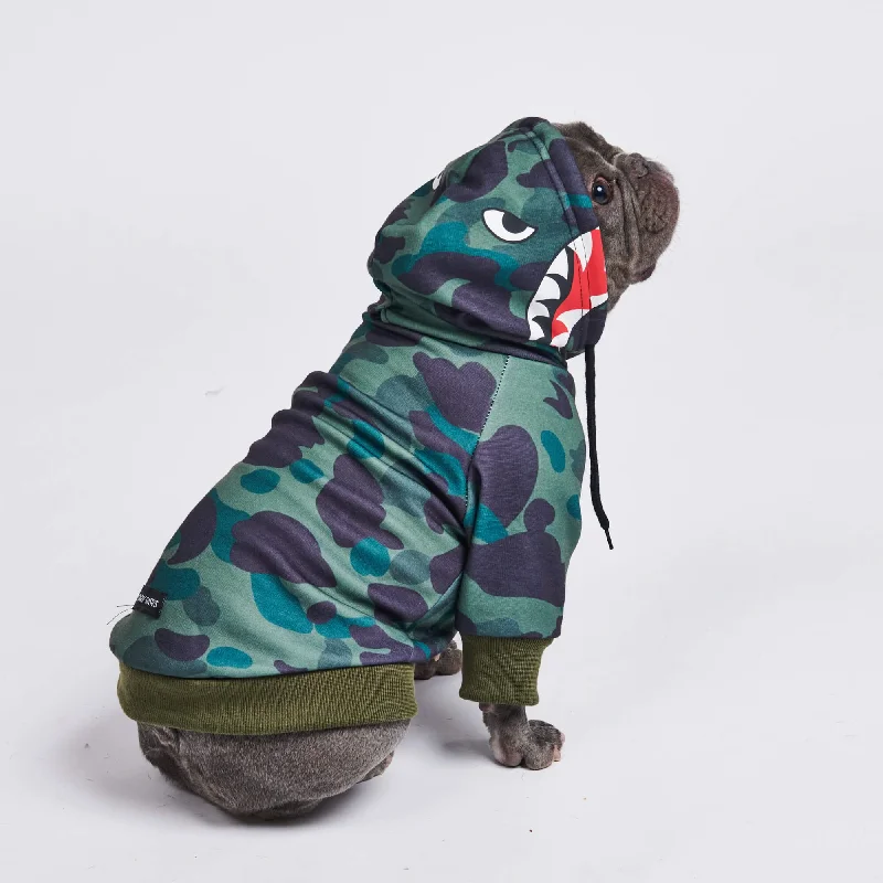 Funny Quote Hoodie-Shark Monster Dog Hoodie - Green Camo