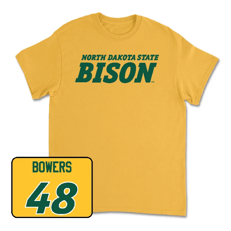 Trendy Print T-Shirt-Gold Football Bison Tee - Caleb Bowers