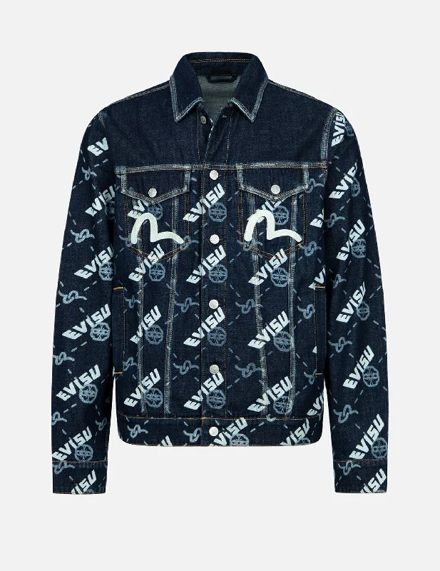 Classic Wool Jacket-Double Monogram Print Denim Jacket