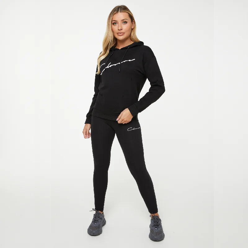 Relax Hoodie-Core Script Hoodie Set | Black