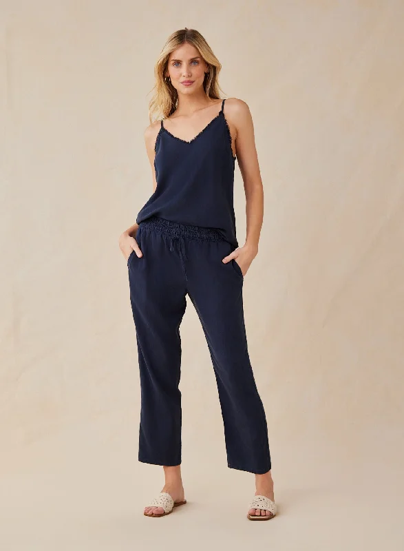 Regular Fit Pants-Smocked Waist Trousers - Endless Sea