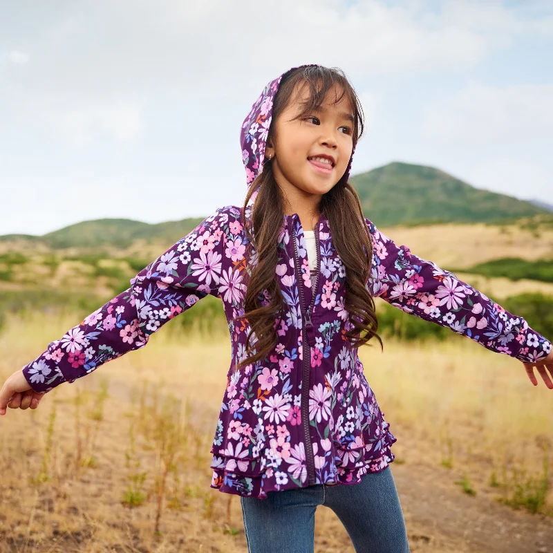 Zip-Up Hoodie-Violet Meadow Peplum Hoodie