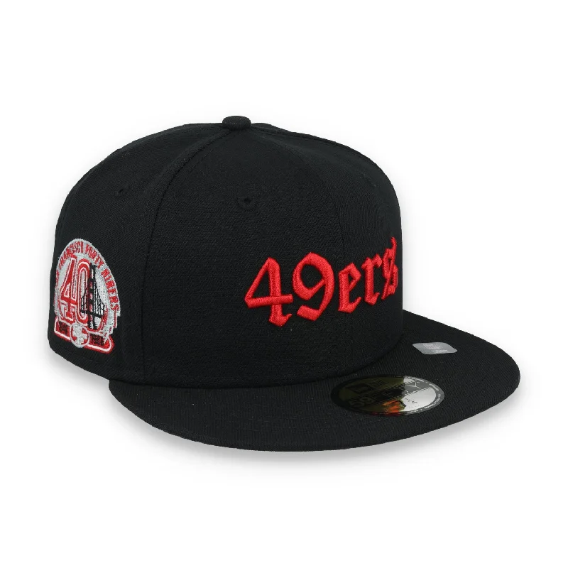 Retro Snapback Hat-NEW ERA SAN FRANCISCO 49ERS GOTHIC SCRIPT 40TH ANNIVERSARY SIDE PATCH 59FIFTY FITTED HAT-BLACK/RED