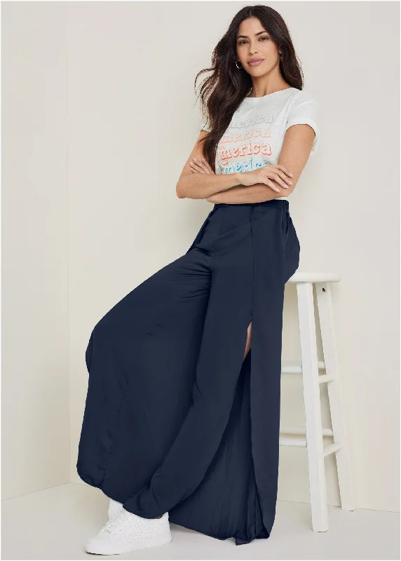 Versatile Pants-Tulip Hem Wide Leg Pants  - Navy