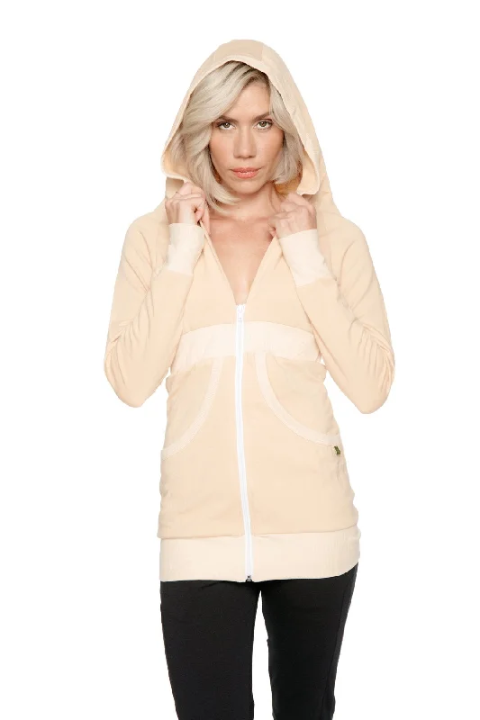 Fleece Jacket-Zip-up Long Body Travel Hoodie Jacket (Sand Beige)