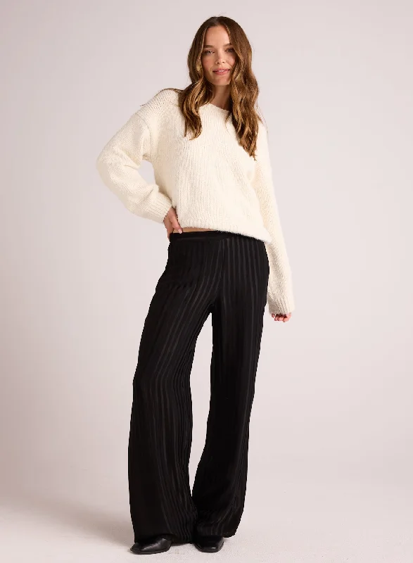 Slim-Tailored Pants-Elastic Back Wide Leg Pant - Black