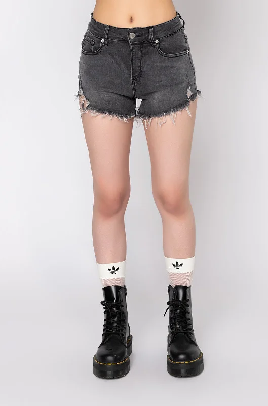 Eco-Friendly Shorts-FLEX-FIT HIGH WAISTED SUPER STRETCHY DENIM SHORTS BLACK DENIM