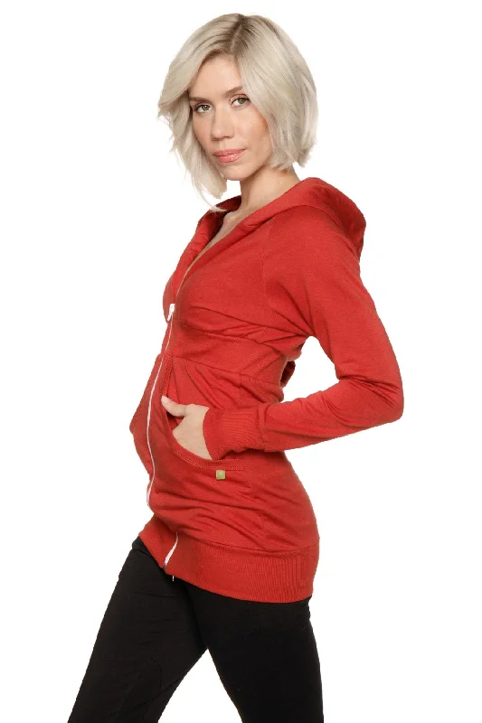 Windbreaker Jacket-Zip-up Long Body Travel Hoodie Jacket (Cinnabar Red)