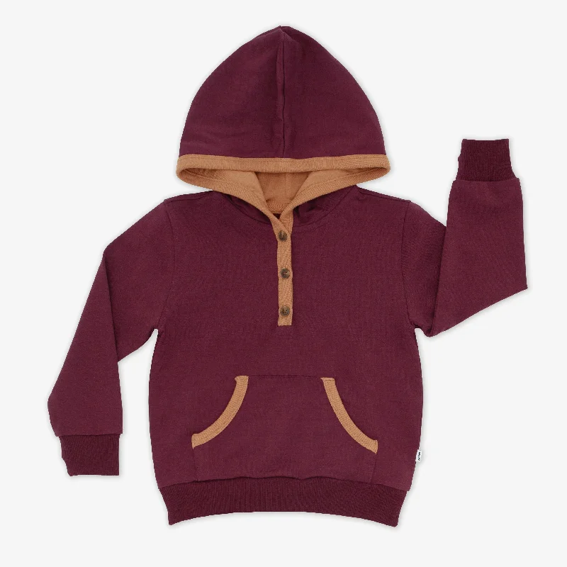 Lightweight Hoodie-Classic Burgundy Henley Hoodie