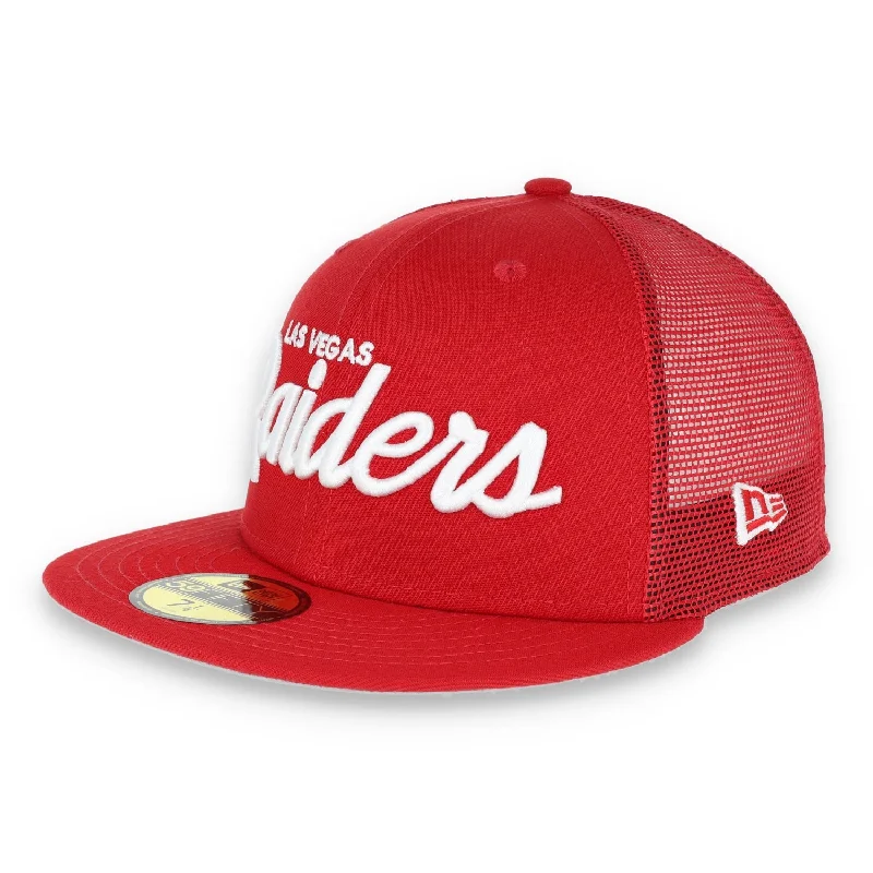 Cool Summer Hat-Las Vegas Raiders New Era 59Fifty Fitted Script Hat-Red/Mesh