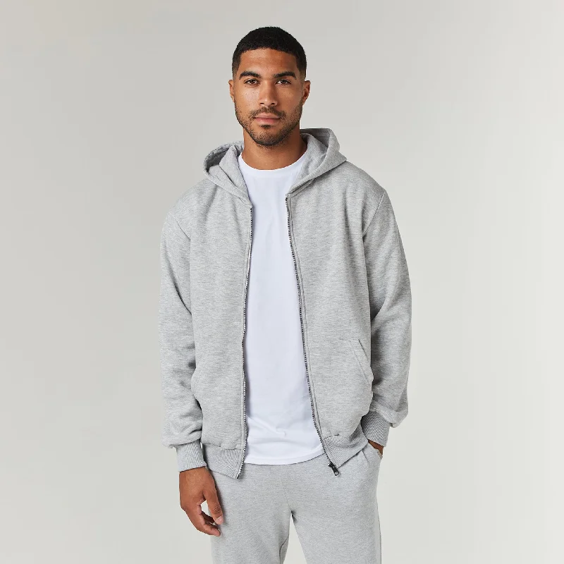 Pop Culture Hoodie-Relaxed Full Zip Hoodie | Grey Marl