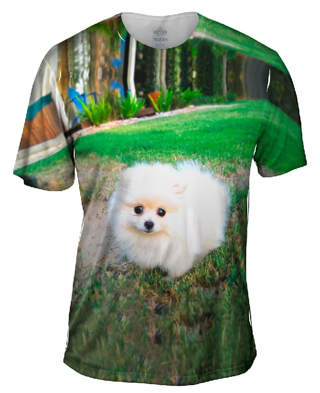 Logo Print T-Shirt-Fluffy Cotton Ball Pomeranian