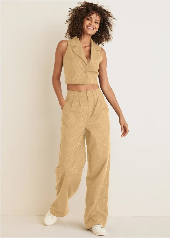 Weekend Pants-Sleeveless Cropped Suit Set - Camel