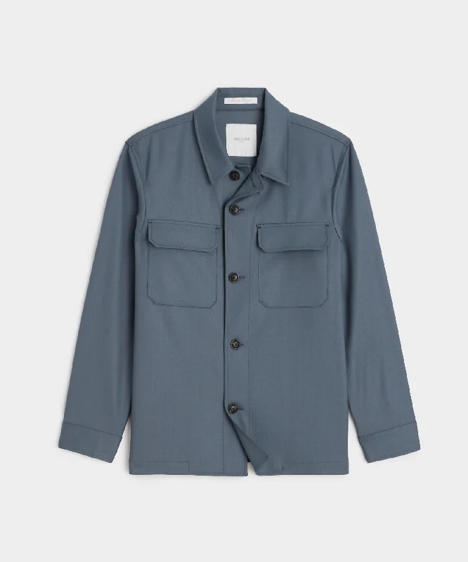 Outdoor Sports Jacket-Italian Gabardine Two-Pocket Overshirt in Steel Blue