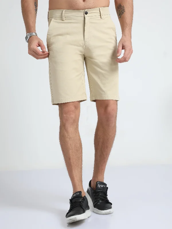 Fashion Shorts-Modern Twill Beige Shorts