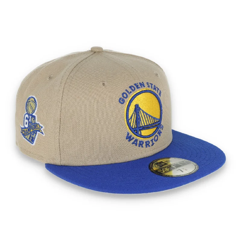 Athletic Hat-New Era Golden State Warriors 6X Champions Side Patch 59FIFTY Fitted Hat-Khaki