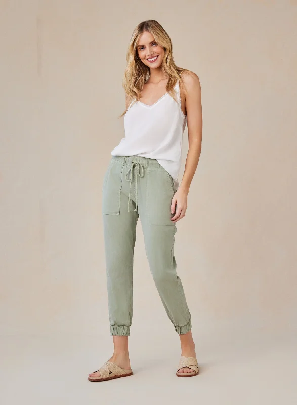 Jogger Style Pants-Pocket Jogger - Olive Grove