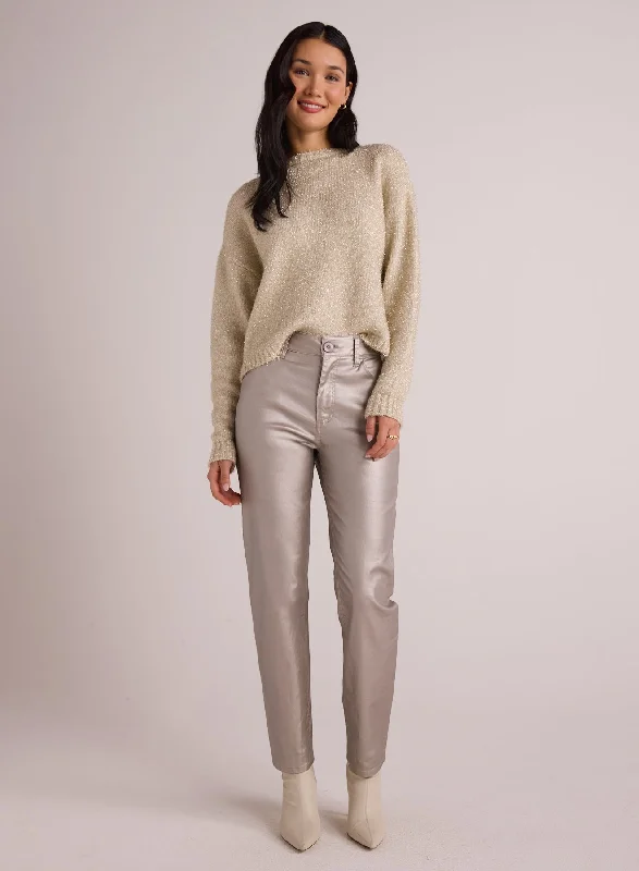 Chic Pants-Lennon Straight Leg Jean - Silver Metallic