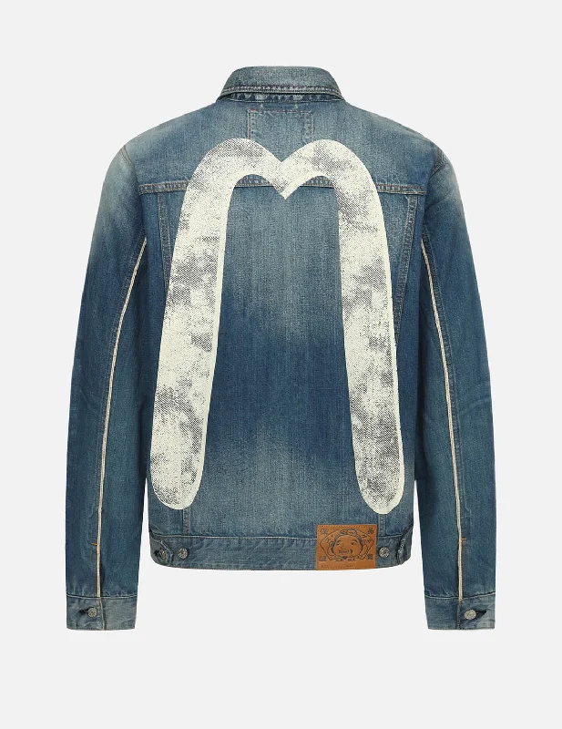 Longline Jacket-Classic Daicock Print Denim Jacket