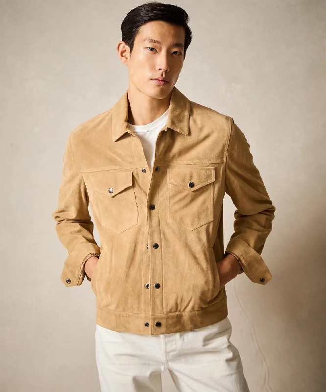 Stylish Outdoor Jacket-Italian Suede Snap Dylan Jacket in Cappuccino