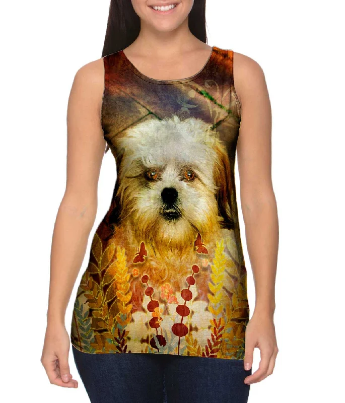 Soft Cotton Tank-Shih Tzu Floral Puppy