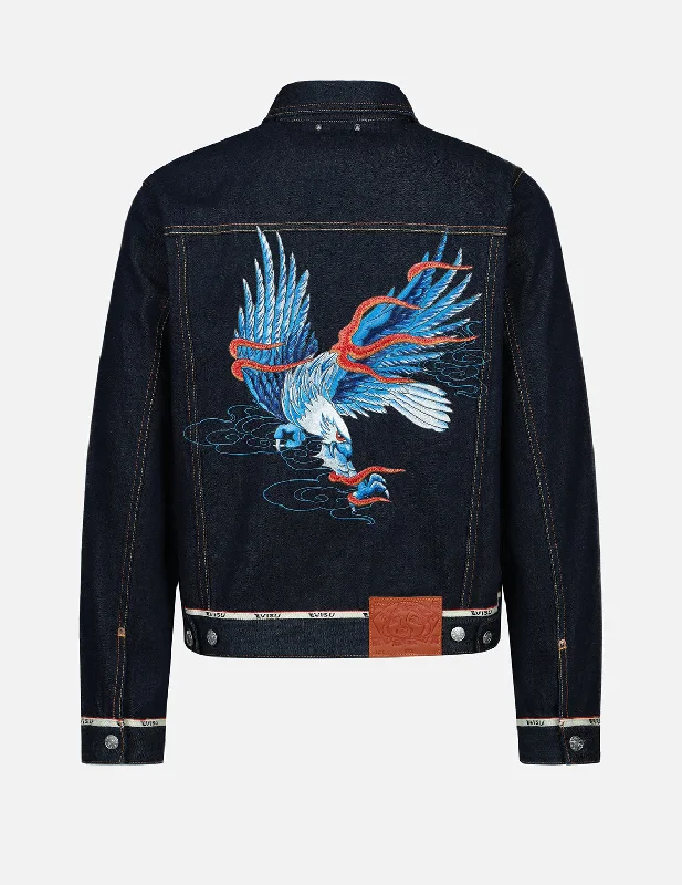 Smart Casual Jacket-Seagull and Eagle Embroidered Denim Jacket