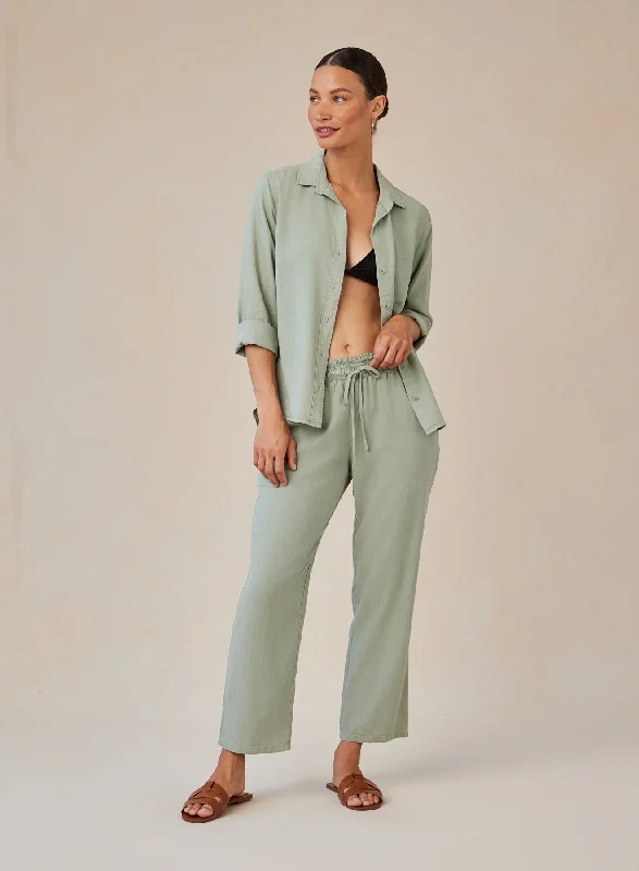 Dressy Pants-Smocked Waist Trousers - Olive Grove