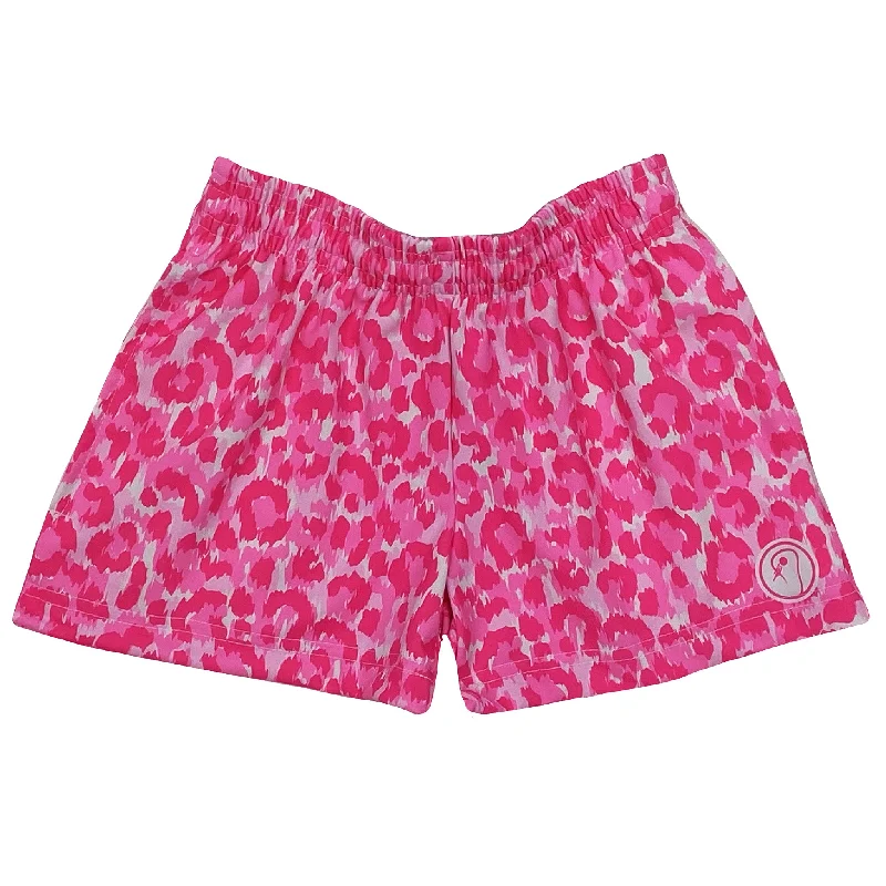 Lightweight Shorts-Girls Leopard Lacrosse Shorts - Pink