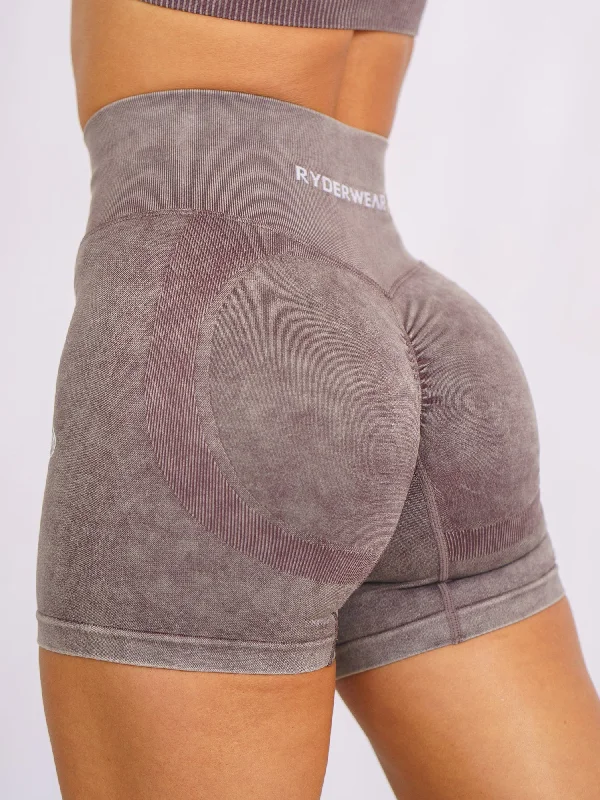 Adventure Ready Shorts-Stonewash Scrunch Seamless Shorts -  Chocolate Stonewash