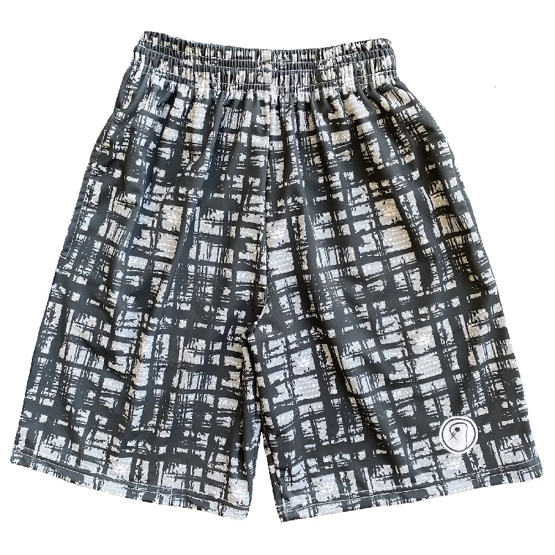 Beach Shorts-Boys Graphic Plaid Lacrosse Shorts - Black