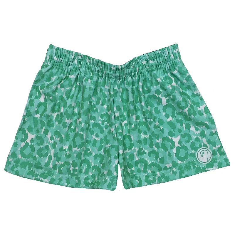 Beachwear Shorts-Girls Leopard Lacrosse Shorts - Green