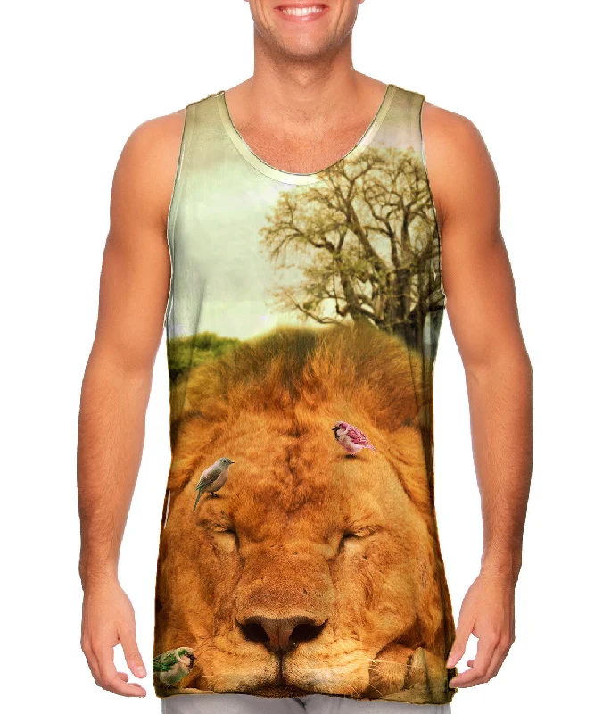 Breathable Sleeveless Top-Sleeping Lion And Birds