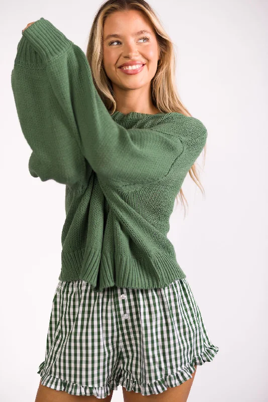 Soft Cotton Shorts-Georgia Gingham Ruffle Hem Shorts in Green (Final Few!)